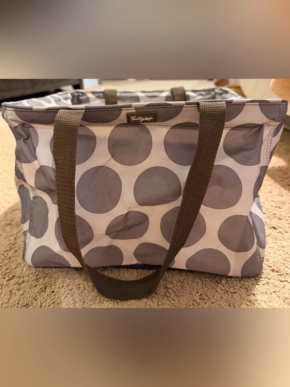 thirty-one Gray Polka Dot Square Tote with Contrast Straps